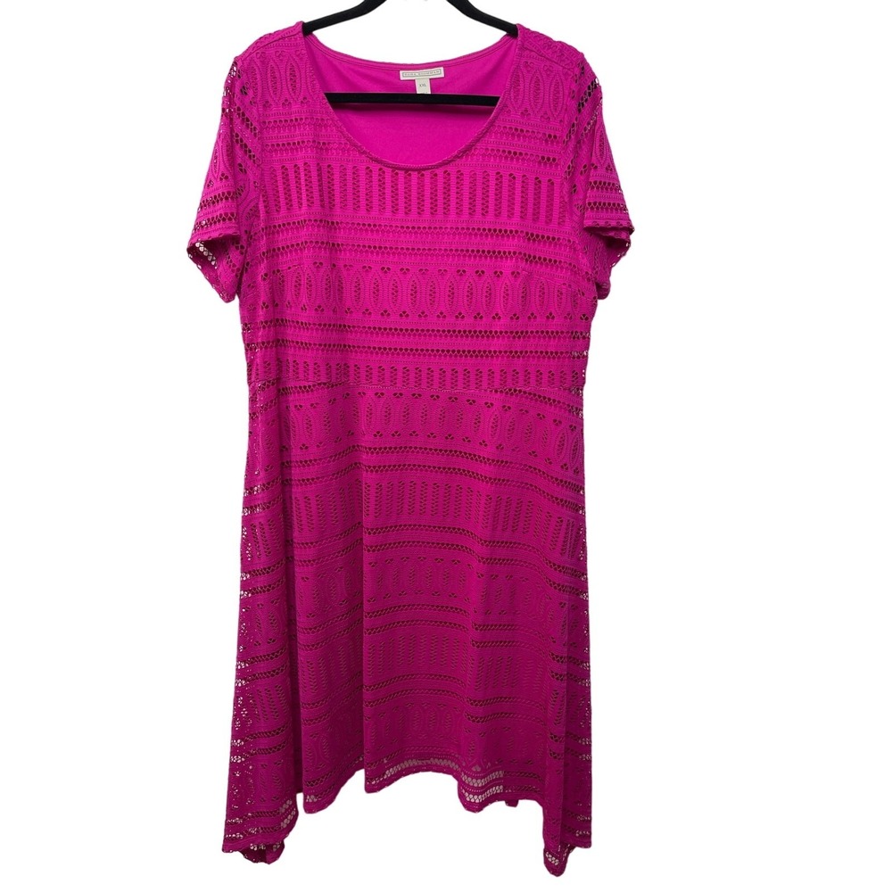 Dana Buchman XXL Pink Eyelet Lace Handkerchief Hem Dress Plus Size Bold Summer